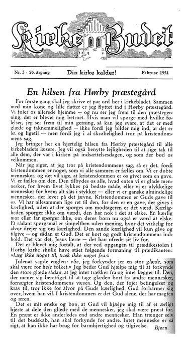 Artikel i kirkebladet - Kirkebudet - 1954